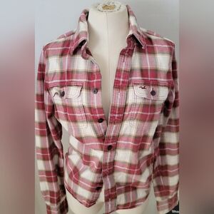 Hollister Red and Brown Plaid Shirt
